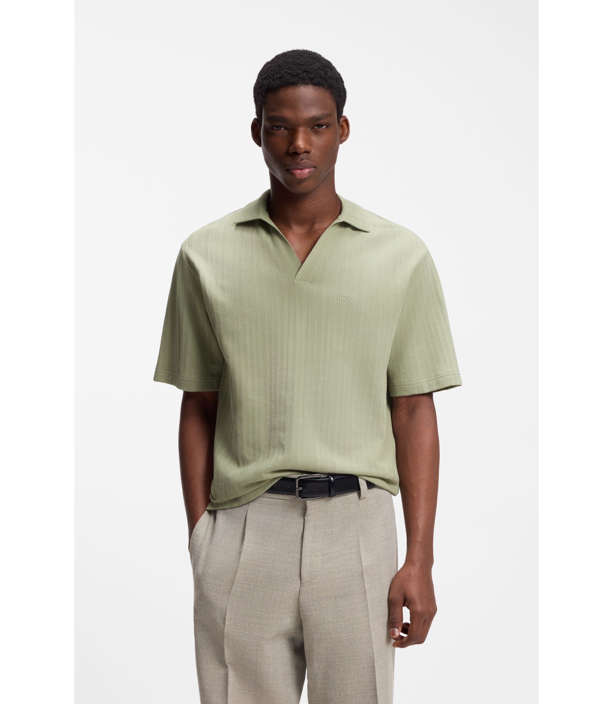 Poloshirt mit Johnny-Kragen und Jacquard-Streifen