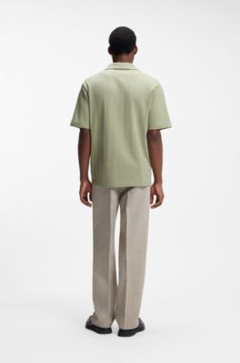 Johnny-collar polo shirt with jacquard stripe, Light Green