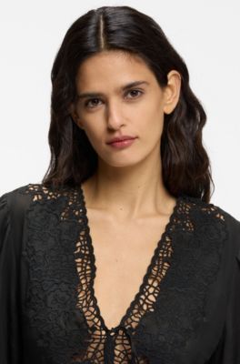 A-line dress with embroidered details, Black