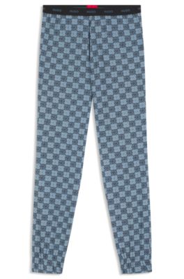 Stretch-cotton pyjama bottoms with stacked-logo print, Dark Blue
