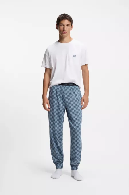 Stretch-cotton pyjama bottoms with stacked-logo print