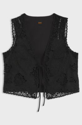 Embroidered waistcoat with tie closure, Black