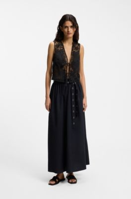 Geborduurd gilet met striksluiting, Zwart