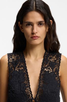 Geborduurd gilet met striksluiting, Zwart