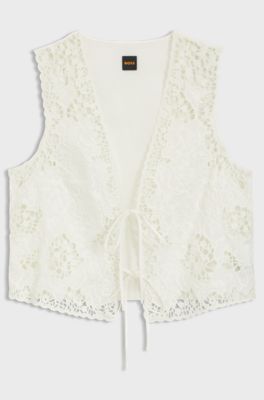 Embroidered waistcoat with tie closure, White