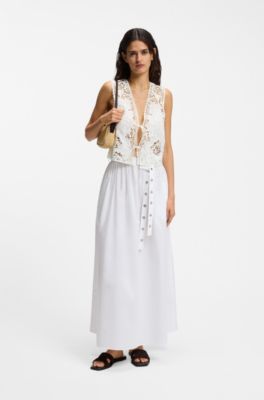 Embroidered waistcoat with tie closure, Natural