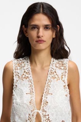 Embroidered waistcoat with tie closure, White