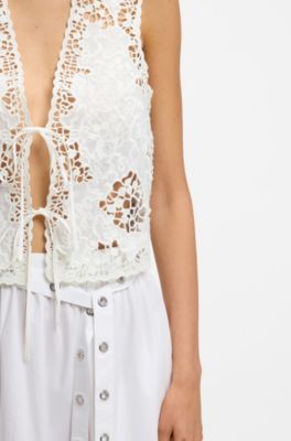 Embroidered waistcoat with tie closure, White