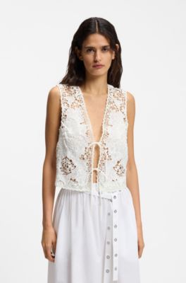 Embroidered waistcoat with tie closure, White