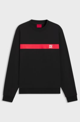 Cotton-terry sweatshirt with contrast stripe, Black