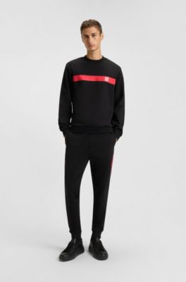 Cotton-terry sweatshirt with contrast stripe, Black