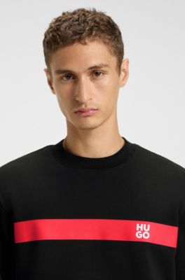 Cotton-terry sweatshirt with contrast stripe, Black