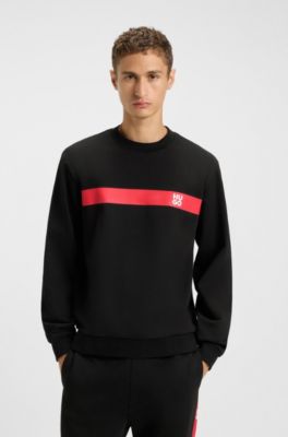 Cotton-terry sweatshirt with contrast stripe, Black