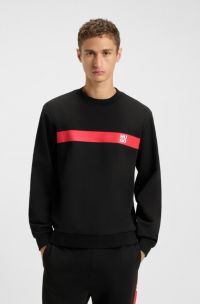 Sweat en molleton de coton avec rayure contrastante, Noir