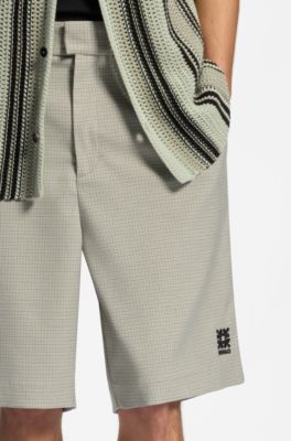 Short coupe d&eacute;contract&eacute;e avec motif pied-de-poule, Chaux