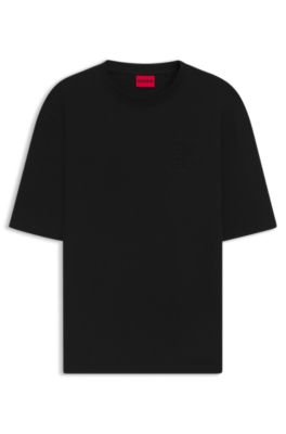 Cotton-jersey T-shirt with stacked logo, Black