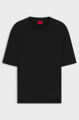 T-shirt van katoenen jersey met tweedelig logo, Zwart