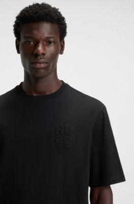 Cotton-jersey T-shirt with stacked logo, Black
