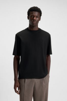 Cotton-jersey T-shirt with stacked logo, Black