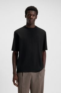 T-shirt van katoenen jersey met tweedelig logo, Zwart