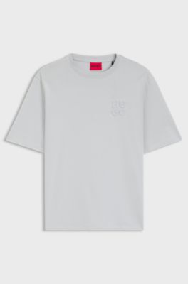Cotton-jersey T-shirt with stacked logo, Light Grey