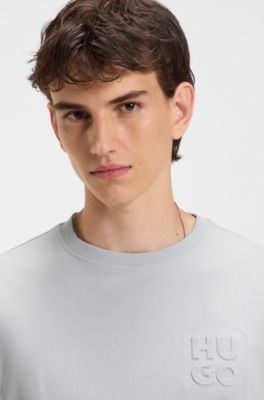 Cotton-jersey T-shirt with stacked logo, Light Grey