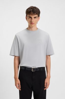 Cotton-jersey T-shirt with stacked logo, Light Grey