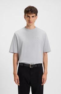 T-shirt in jersey di cotone con logo scomposto, Grigio chiaro