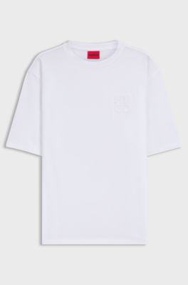 T-shirt i bomuldsjersey med vertikalt logo, Hvid