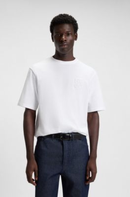 T-shirt i bomuldsjersey med vertikalt logo, Hvid