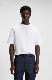 T-shirt van katoenen jersey met tweedelig logo, Wit