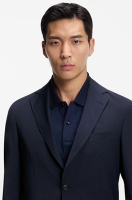 워셔블 울 블렌드 슬림 핏 블레이저, 다크 블루