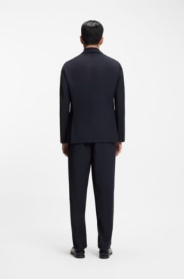 Blazer slim fit in misto lana lavabile, Blu scuro