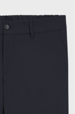 Pantalon Slim en laine m&eacute;lang&eacute;e lavable, Bleu fonc&eacute;