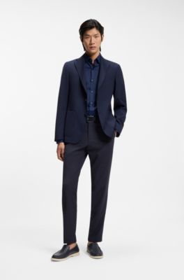 Slim-fit trousers in washable performance-stretch fabric, Dark Blue