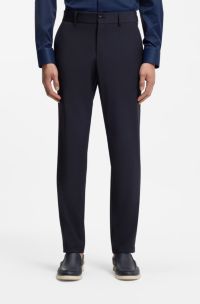 Pantalon Slim en laine mélangée lavable, Bleu foncé