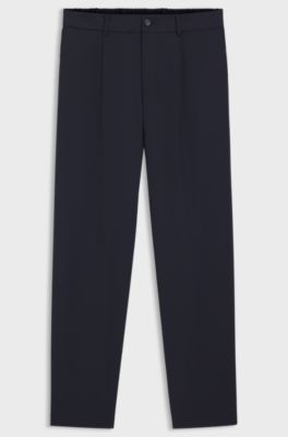 Pantalon Tapered en tissu stretch lavable en machine, Bleu fonc&eacute;