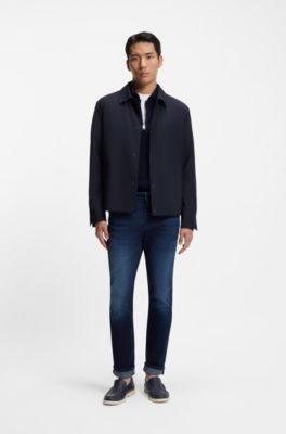 Relaxed-fit overshirt in a stretch-wool blend, Dark Blue