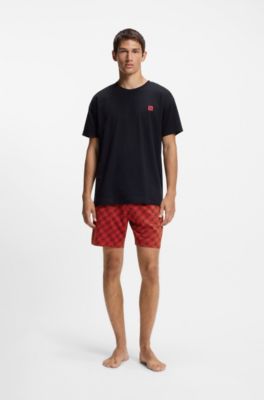 Stretch-cotton pyjamas with stacked logos, Black / Red