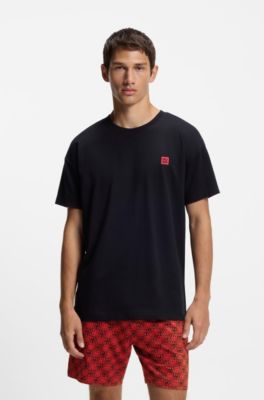 Stretch-cotton pyjamas with stacked logos, Black / Red
