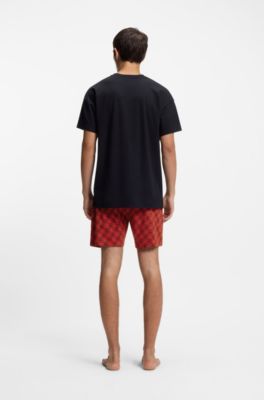 Stretch-cotton pyjamas with stacked logos, Black / Red