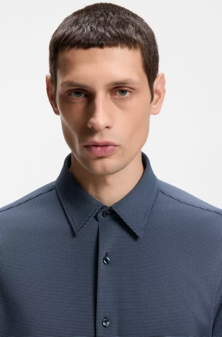 Slim-fit shirt in patterned performance-stretch jersey