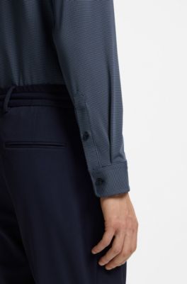 Slim-fit shirt in patterned performance-stretch jersey, Light Blue