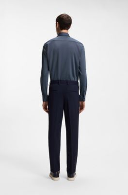 Slim-fit shirt in patterned performance-stretch jersey, Light Blue