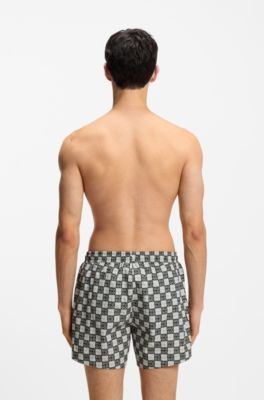 Zwemshort met dambordlogo&rsquo;s, Groen