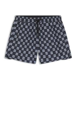 Quick-dry swim shorts with stacked-logo check print 1