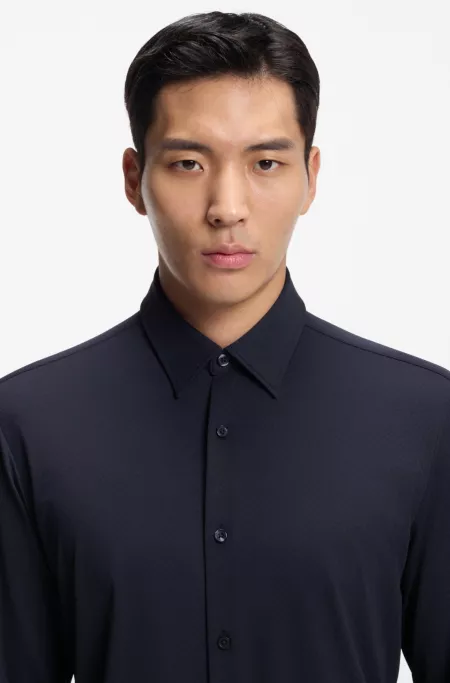 Slim-fit shirt in performance-stretch structured jersey