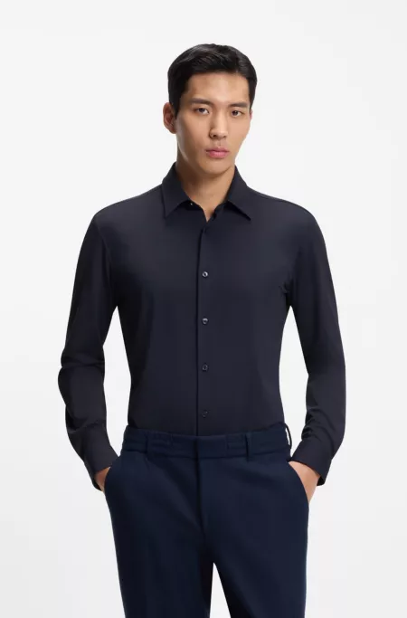 Slim-fit shirt in performance-stretch structured jersey