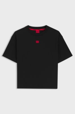 Loungewear-T-Shirt aus Stretch-Gewebe mit Logo-Label, Schwarz