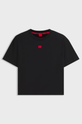 Stretch-fabric loungewear T-shirt with logo label, Black